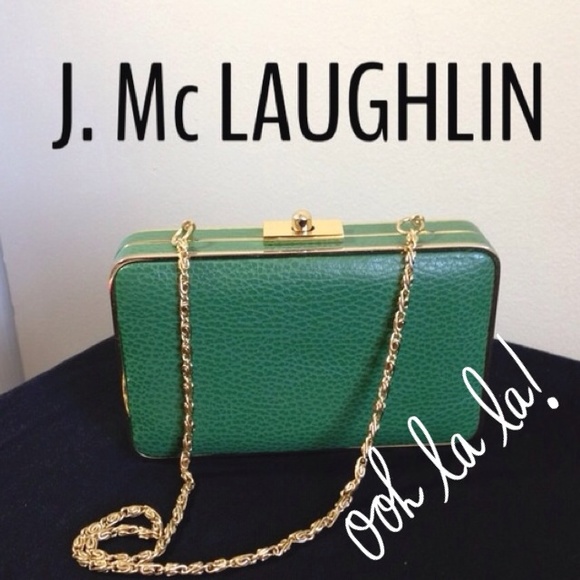 AUTHENTIC J. Mc LAUGHLIN GREEN LEATHER CLUTCH - Picture 1 of 6